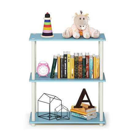 Furinno TURN-N-TUBE Storage Shelves, 3-Tier Book Shelf, Corner Shelf, Toolless Open Shelves, for Organization and Storage, Living Room, Garage, Home Office, Light Blue