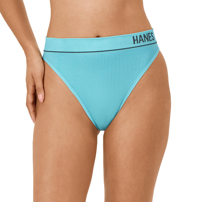 Hanes Women's Originals Seamless Rib Hi-Rise Cheeky Panties Pack, Assorted Colors, 6-Pack Briefs, White/Teal Tone/Bright Violet Indigo, L (Pack of 6)