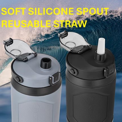 Body Glove Botella de agua de 74oz con pajita, botella a prueba de fugas sin BPA para hidratación durante todo el día para gimnasio, deportes, actividades al aire libre (GRIS/74oz)