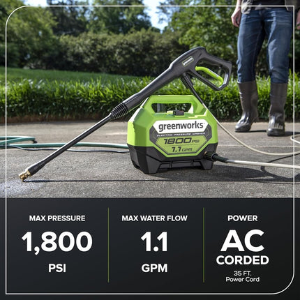 Greenworks 1800 PSI (1.1 GPM) Electric Pressure Washer PWMA Certified
