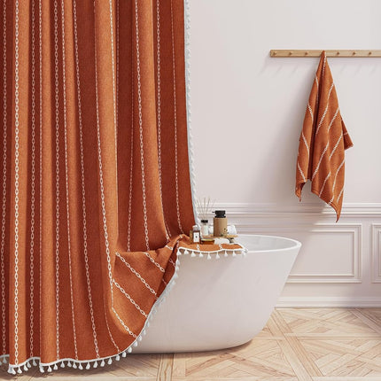 BTTN Small Boho Linen Heavy Duty Cloth Shower Curt