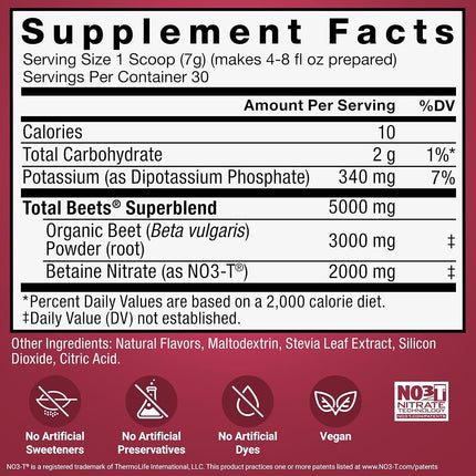 Force Factor Total Beets Drink Mix Superfood Powder with Nitrates to Support Circulation, Blood Flow, Nitric Oxide, Energy, Endurance, and Stamina, Cardiovascular Heart Health Supplement, 30 Servings