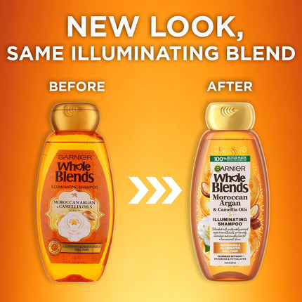 Garnier Hair Care Whole Blends Champú iluminador con extractos de aceites de argán marroquí y camelia para cabello seco, 3 unidades