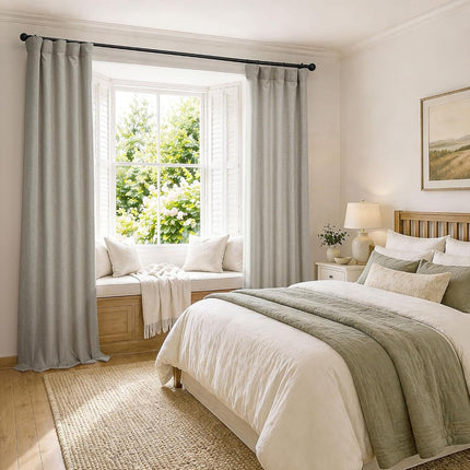 HPD Half Price Drapes Cortinas Opacas de Lino Sintético - Cortinas de Lino de Lujo de 96 Pulgadas de Largo para Dormitorio y Sala de Estar (1 Panel), 50W X 96L, Avena