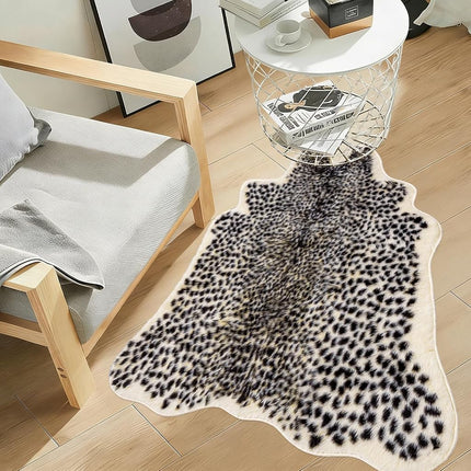 Leopard Print Rug 3.3" Wx3.1 L Feet Faux Cowhide Skin Rug Animal Printed Area Rug Carpet for Home Office, Livingroom, Bedroom
