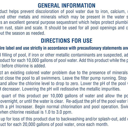Pool Mate 1-Quart Concentrated Metal Out, Pool Metal Remover
