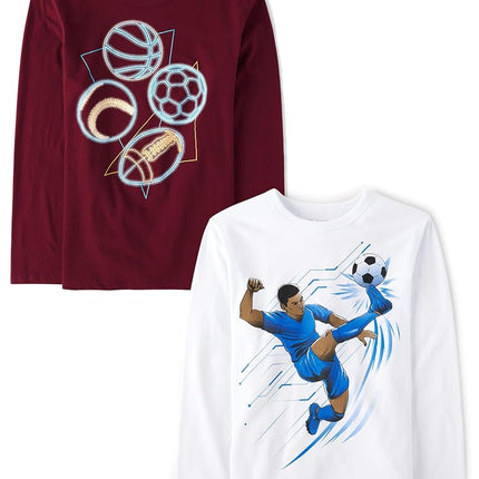 The Children's Place Boys' Sports Long Sleeve Graphic T-Shirts,multipacks, Soccer Player/Sport Balls 2-Pack, Small