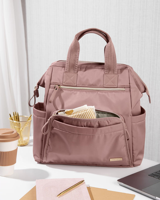 Skip Hop Diaper Bag Backpack: Mainframe Large Capacity Wide Open Structure with Changing Pad & Stroller Attachement, Dusty Rose