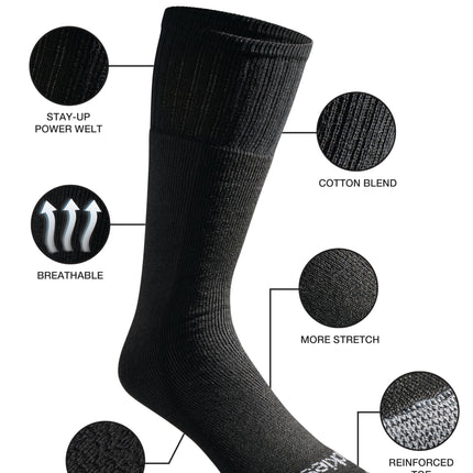 Dickies Mens Multi-pack Cotton Blend Cushioned Work Tube Socks, Black (36 Pairs), L