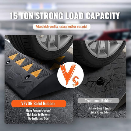 VEVOR Rubber Curb Ramp 15.2 cm Rise Height Sidewalk Curb Ramp, 37 cm Width 49.1 cm Length Driveway Ramp for Curb, 15T Heavy Duty Rubber Ramp for Forklifts, Trucks, Buses, Cars, Wheelchairs, Bikes