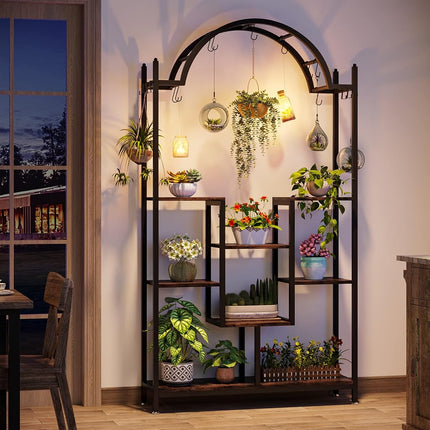 Tribesigns 5-Tier Plant Stand Indoor, 190 cm Tall Arched Plant Shelf with Hanging Hooks, Large Bonsai Pots Display Rack for Indoor, Balcony, Living Room