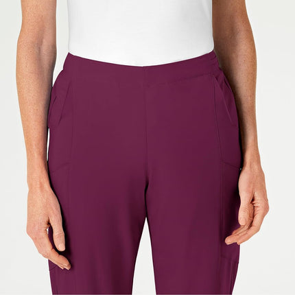 WonderWink Petite Women's Flat Front Cargo Pant, Wine, Large Petite
