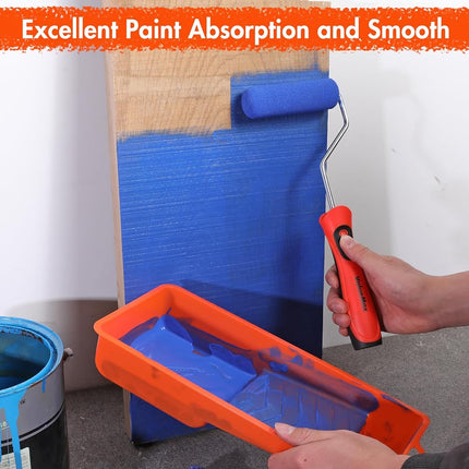Valuemax Paint Rollers 4 Inch Paint Rollers for Decorating Cabinets, Doors, Crafts, Pack of 14, Orange and White