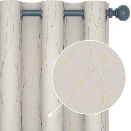 Deconovo Room Darkening Thermal Insulated Blackout Curtains Gold Foil Printed Wave Lines with Dots Noise Reducing Window Drapes for Babys Room 42 x 72 Inch Cream 2 Panels