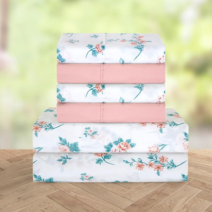 Elegant Comfort Softest and Coziest 4-Piece Sheet Set - 1500 Premium Hotel Quality Microfiber - Deep Pocket, Wrinkle Resistant 4-Piece Floral Bed Sheet Set, Twin, Celia Pink