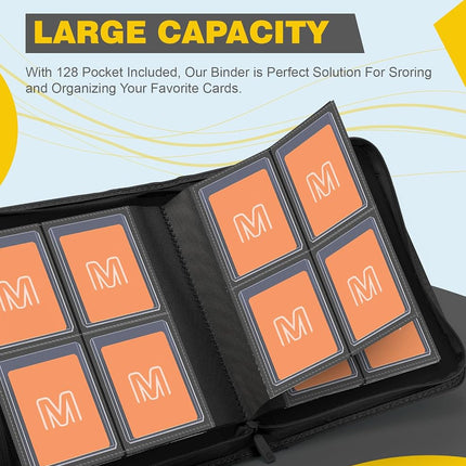 Toploader Binder,4-Pocket Side Load Trading Card Album, Holds 128 Cards with Double-Sided Pockets for MTG, Sports Cards, Top Loader Storage