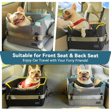 Dog Car Seats for Small Dogs, Puppy Stable Pet Car Seat for Car with Clip-On Leash, Fleece Liner Perfect for Small Pets Up to 25lbs (Black and Yellow)