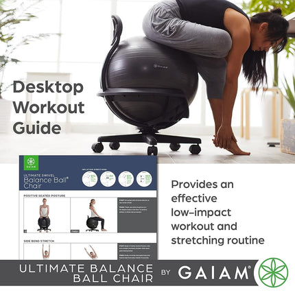 Gaiam Ultimate Balance Ball Chair with Swivel Base - Premium Exercise Stability Yoga Ball Ergonomic Chair for Home and Office Desk - Air Pump, Exercise Guide