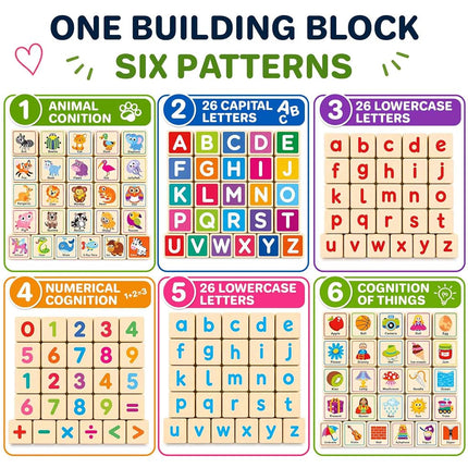 QUOKKA Wooden Blocks for Toddlers 1-3 - Cartoon 26 ABC Learning Baby Blocks for Kids 3-5-Year-Olds Stacking Alphabet Wood Toys for 2-4 yo - Educational with Letters Numbers