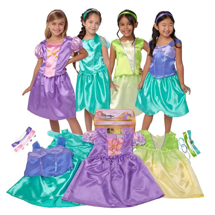 Disney Princess Adventure Princess Dress Up Trunk, 21-Piece Deluxe Dress Up Trunk Includes Tiana, Jasmine, Rapunzel and Ariel Outfits, Accessories, Storage Trunk and Stickers Included!
