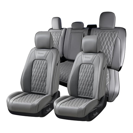 Fundas de asiento de cuero Coverado, juego completo, compatibles con Ford F150 F250 F350 F450, fundas de asiento impermeables para camioneta Ford F150 compatibles con F150 2015-2025 y F250 F350 F450 2017-2025 (gris)