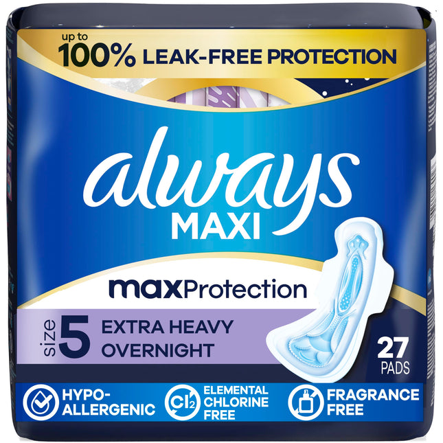 Always Maxi Overnight Extra Heavy Flow with Wings,