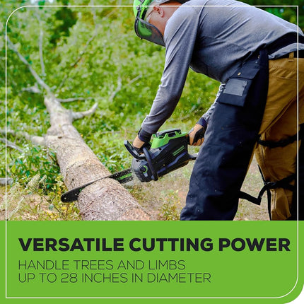 Greenworks 82V 16" Brushless (2.4 kW) Cordless Chainsaw (225 Cuts Per Charge), 4.0Ah Battery and Dual Port Rapid Charger (Great for Landscapers and Professionals