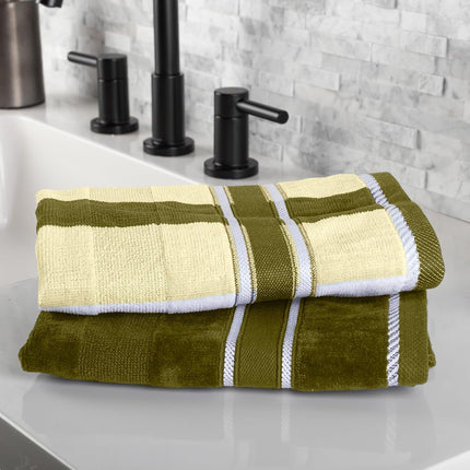 Lavish Home 6-Piece Complete Bath Towel Set – Luxurious Solid and Striped Absorbent Cotton Towels – Machine Washable Bathroom Set (Green)