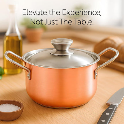 Restaurantware - Casserole individuelle avec couvercle de 255 ml, 1 plat à gratin individuel incassable - Poignées intégrées, pour cuire et servir des portions individuelles, Cocotte à soupe en cuivre et acier inoxydable,