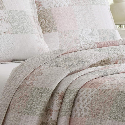 Laura Ashley - Twin Quilt Set, Reversible Cotton Bedding with Matching Sham, Patchwork Inspired Home Decor (Celina Patchwork Pink/Sage, Twin)