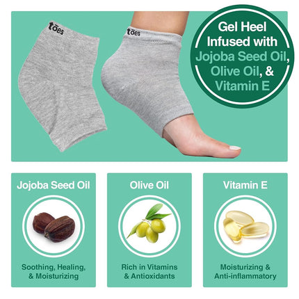 ZenToes Moisturizing Heel Socks 2 Pairs Gel Lined Toeless Spa Socks to Heal and Treat Dry, Cracked Heels While You Sleep (Regular, Gray)