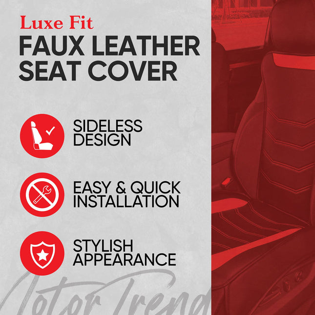 Motor Trend LuxeFit Solid Gray Seat Covers for Cars Trucks Van SUV (2 Pack), Premium Faux Leather Car Seat Covers, Easy to Install Automotive Seat Covers with Storage Pockets, Fits Most Vehicles