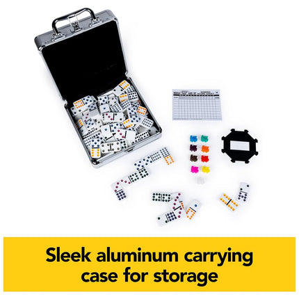Mexican Train Dominoes Game in Aluminum Carry Case, for Families and Kids Ages 8 and up