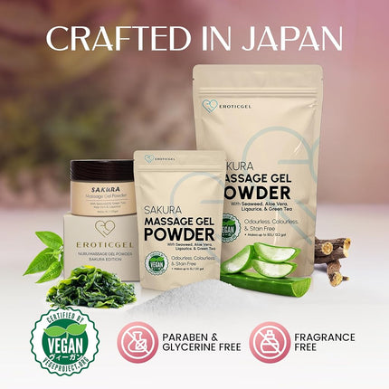 Japanese Nuru Massage Gel Powder Sakura 50g, Aloe, Resealable, Makes 5L