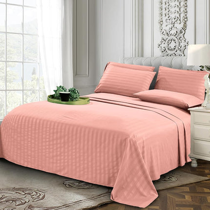 Elegant Comfort Luxury Soft Bed Sheets Dobby Stripe 1500 Premium Hotel Quality Microfiber Softness Wrinkle and Fade Resistant (6-Piece) Bedding Set, Full, Stripe Peach Pink