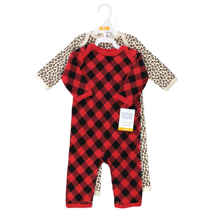 Hudson Baby Unisex Baby Thermal Coveralls 2pk, Buffalo Plaid Leopard, 12-18 Months, Buffalo Plaid Leopard, 12-18 Months