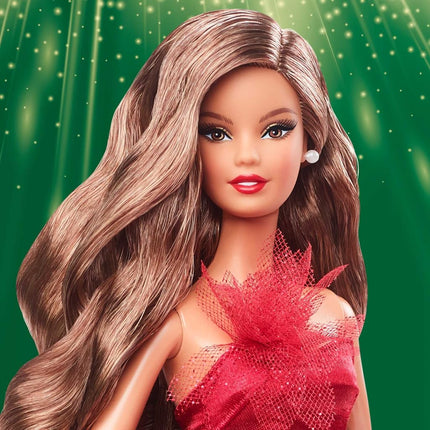 Barbie Doll, Barbie Signature 2022 Holiday Collectible |Brunette Wavy Hair, Doll Stand, Displayable Packaging, Collector Gift
