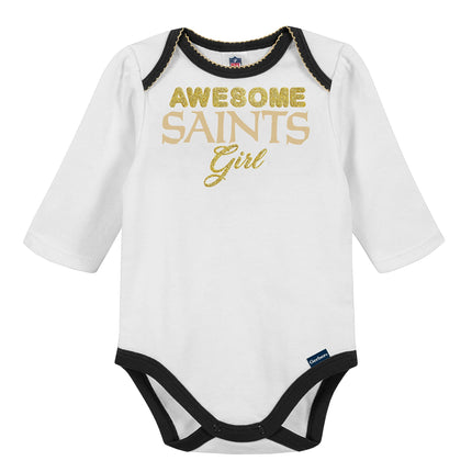 Gerber NFL New Orlean Saints, set de regalo de 3 piezas con body, pantalón con pies y gorro, color negro/blanco, New Orlean Saints, 0-3 meses