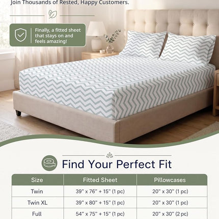 LANE LINEN 100% Organic Cotton Twin XL Fitted Sheet, 2-Piece Set (1 Fitted Sheet, 1 Pillowcase), Percale Weave, Lightweight, Soft, Breathable, Fits Mattress Upto 15' Deep - Cool Blue Chevron
