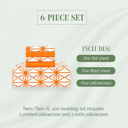 Elegant Comfort Luxury Soft 4-Piece Cube Geometric Pattern Sheet Set - 1500 Premium Quality Microfiber - Wrinkle and Fade Resistant Coziest Bedding Set, All Around Elastic Fitted Sheet, Twin, Orange