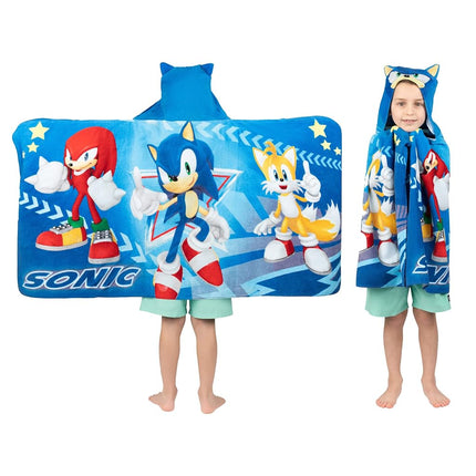 Sonic El Erizo, Anime, Toalla con capucha de felpa de algodón suave para baño/piscina/playa, 61 cm x 127 cm, de Franco Kids