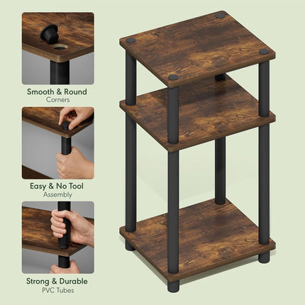 Furinno JUST Side Table, 3-Tier End Table, Open Shelves Night Stand, Bedside Table, Toolless Assembly, for Living Room, Bedroom, Amber Pine
