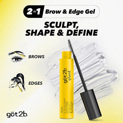 got2b Glued 2-in-1 Brow Gel & Edge Control, 0.54 Fl Oz, Strong Hold Styling Eyebrow Gel and Hair Mascara for Flyaways and Frizz with Castor Oil, Sweat-Resistant with Quick Dry, Clear Finish