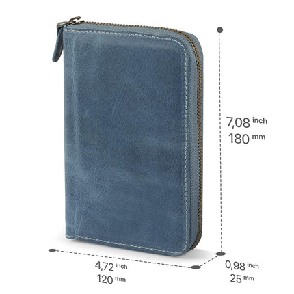 Londo Genuine Leather Padfolio with Pencil Holder Notepad and Zipper Closure - Blue