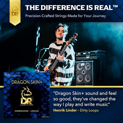 DR DBQ-45 - DRAGON SKIN+™, Coated Quantum Nickel bass strings, Superior sound with pleasant feel & long lifespan: Light 45-105