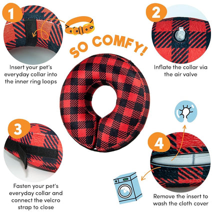 BENCMATE Inflatable Dog Cone Collar Alternative After Surgery XLarge, Plaid