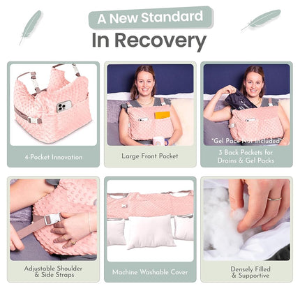 MOYOAMA Post Mastectomy Pillow - Recovery After Breast Cancer Surgery, Breast Augmentation - Lightweight Post Surgery Pillow with 4 Built-in Pockets to Support Healing - Breast Cancer Gifts for Women