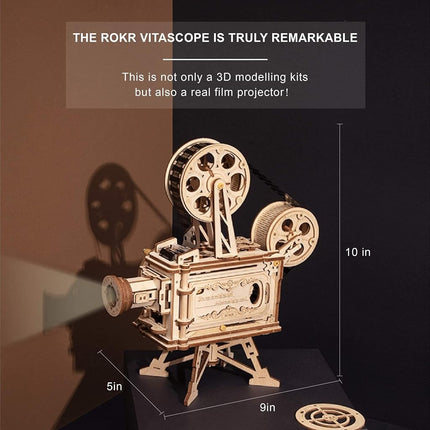 ROKR 3D Wooden Puzzles for Adults, Mechanical Vitascope Movie Projector Model Kit, Hand-Cranked DIY Wood Craft Building Set