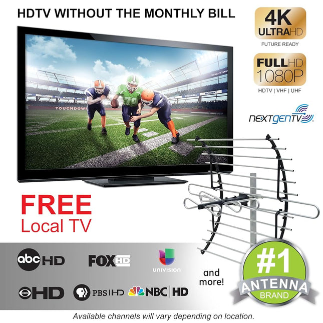 GE Attic Mount TV Antenna, Long Range Antenna, Supports 4K 1080P Digital HDTV VHF UHF, Indoor Directional Antenna, Mounting Pole Included, Out of Sight Compact Design, 33692