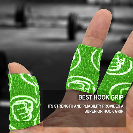 WOD Nation Weightlifting Hook Grip Athletic Tape, Flexible Fabric Thumb & Finger Tape - Easy-Tear, Sweat-Proof, Durable Strips for Powerlifting & Gym, 3-Pack (23 ft Rolls) - Green